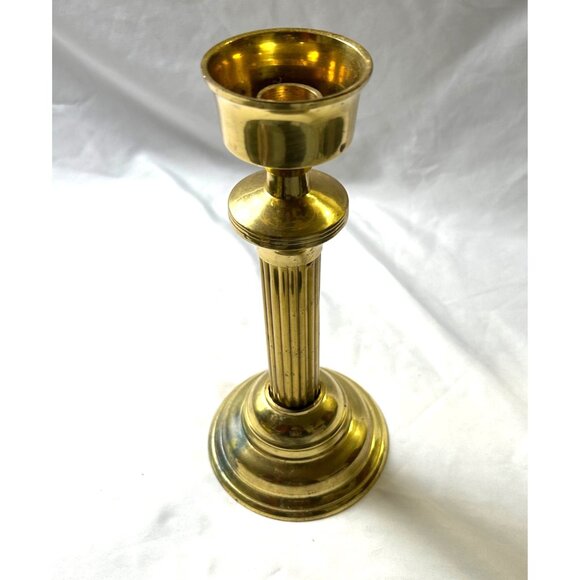 Vintage Brass Candlestick Holder 10.5”Fluted Column Base Taper Candle Decor Read - Picture 2 of 8